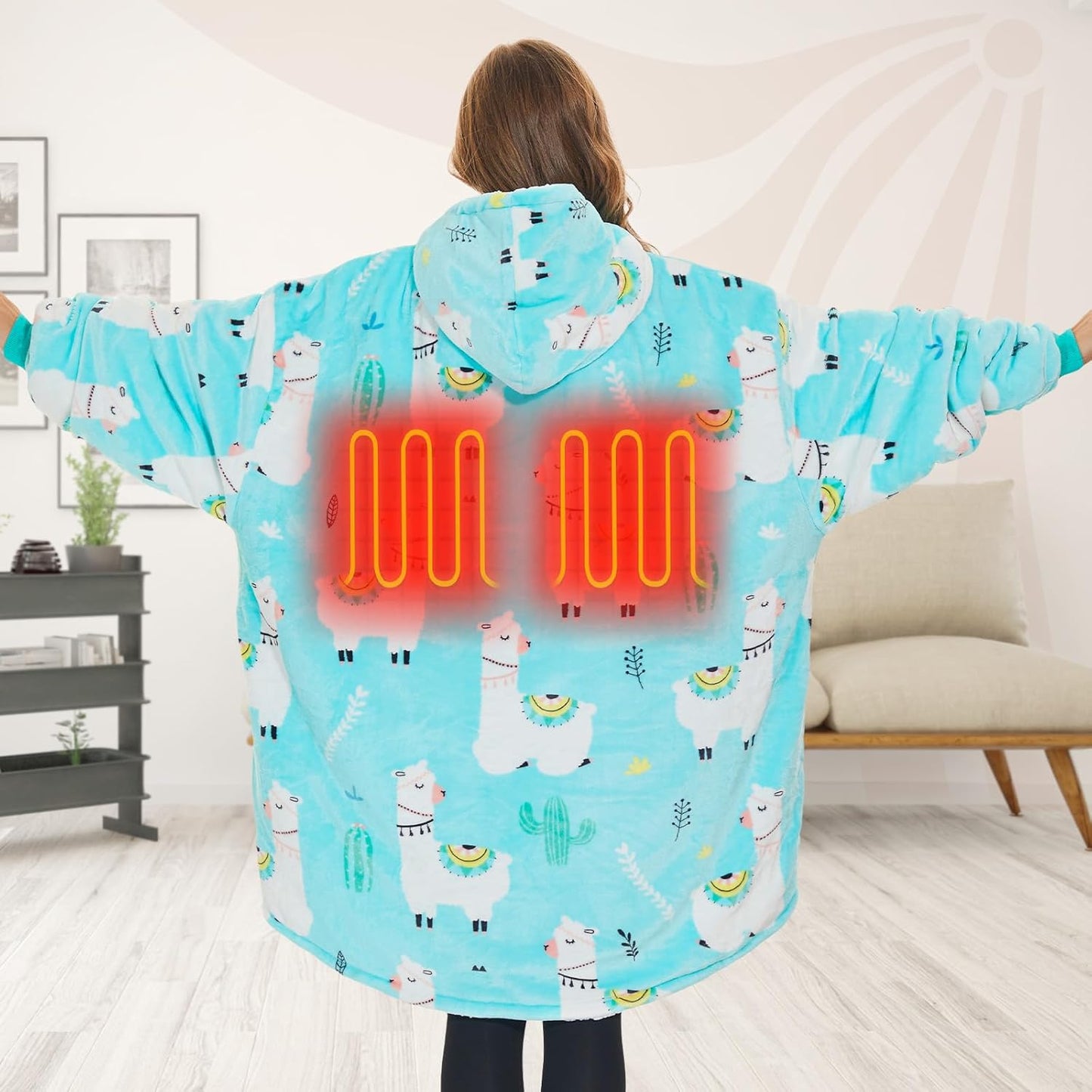 Heated Blanket Hoodie with Battery Pack, Unisex Oversized Sherpa Wearable Sweatshirt for Women & Men