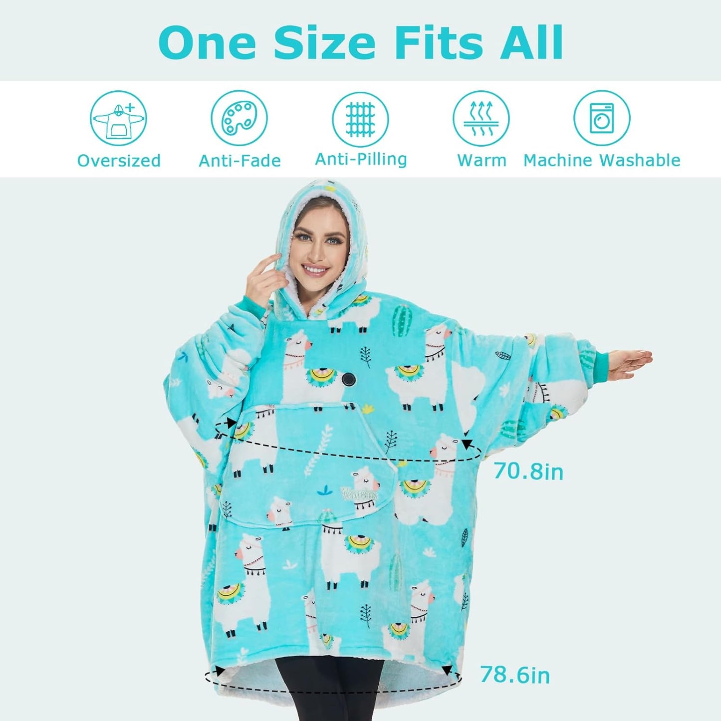 Heated Blanket Hoodie with Battery Pack, Unisex Oversized Sherpa Wearable Sweatshirt for Women & Men